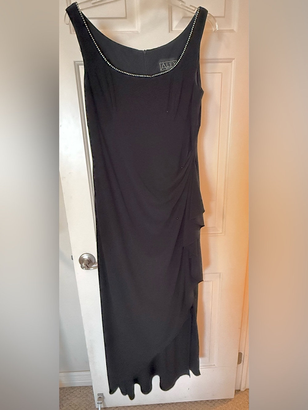 Alex Evenings Black Sleeveless Maxi Dress with Beaded Scoop Neck